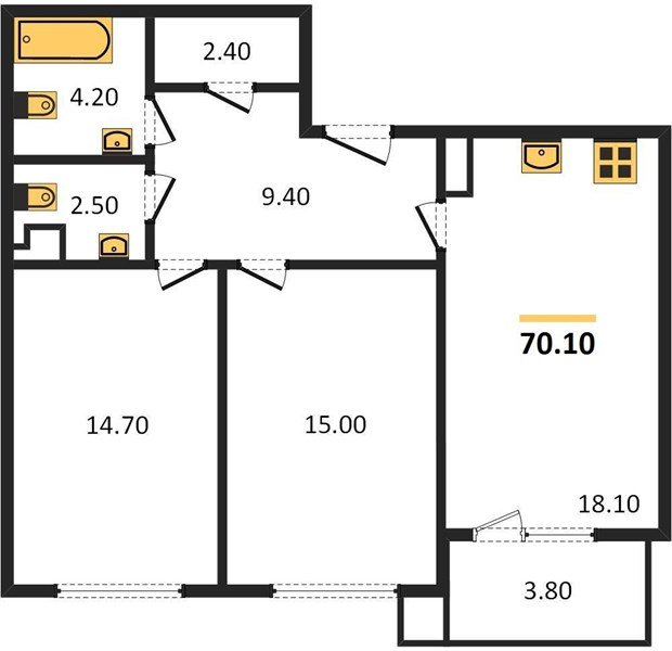 Фото №1: 2-комнатная квартира 70&nbsp;м², 9/9&nbsp;эт. - Краснодар, Прикубанский внутригородской округ, мкр. Парк Победы