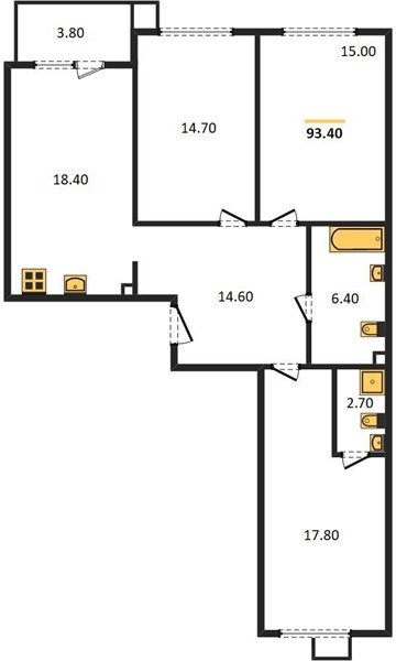 Фото №1: 3-комнатная квартира 93&nbsp;м², 2/9&nbsp;эт. - Краснодар, Прикубанский внутригородской округ, мкр. Парк Победы