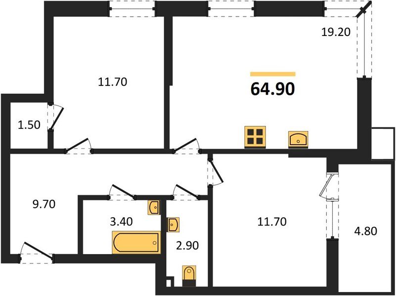 Фото №1: 2-комнатная квартира 64&nbsp;м², 2/18&nbsp;эт. - Краснодар, Прикубанский внутригородской округ, мкр. Парк Победы