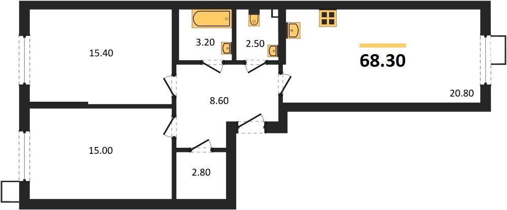 Фото №1: 2-комнатная квартира 68&nbsp;м², 2/18&nbsp;эт. - Краснодар, Прикубанский внутригородской округ, мкр. Парк Победы