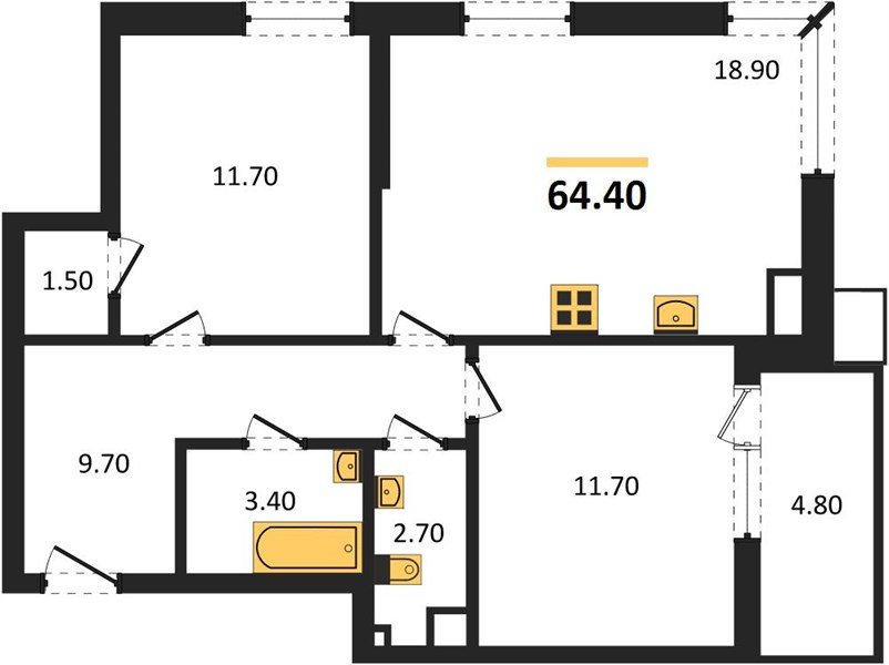 Фото №1: 2-комнатная квартира 64&nbsp;м², 4/18&nbsp;эт. - Краснодар, Прикубанский внутригородской округ, мкр. Парк Победы