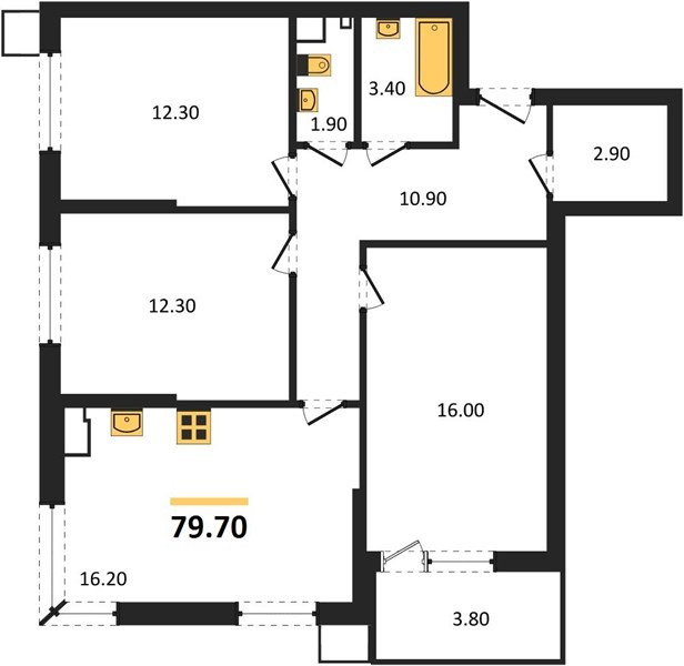 Фото №1: 3-комнатная квартира 79&nbsp;м², 9/18&nbsp;эт. - Краснодар, Прикубанский внутригородской округ, мкр. Парк Победы