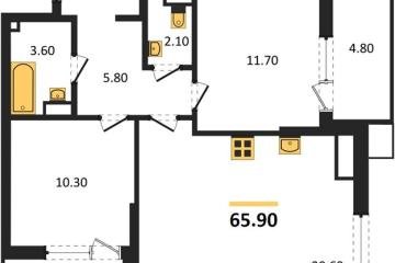 Фото №1: 2-комнатная квартира 65 м², 11/18 эт. - Краснодар, мкр. Парк Победы,