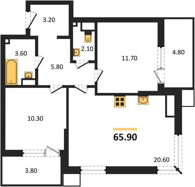 Фото №1: 2-комнатная квартира 65&nbsp;м², 11/18&nbsp;эт. - Краснодар, Прикубанский внутригородской округ, мкр. Парк Победы