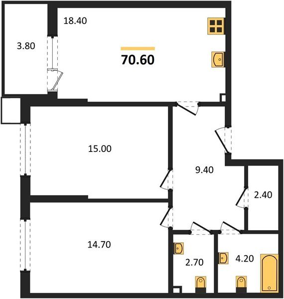 Фото №1: 2-комнатная квартира 70&nbsp;м², 2/18&nbsp;эт. - Краснодар, Прикубанский внутригородской округ, мкр. Парк Победы