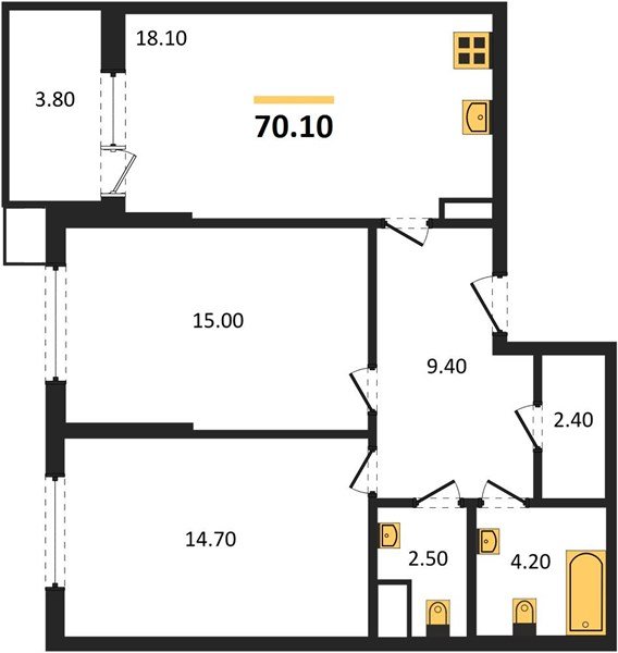 Фото №1: 2-комнатная квартира 70&nbsp;м², 8/18&nbsp;эт. - Краснодар, Прикубанский внутригородской округ, мкр. Парк Победы