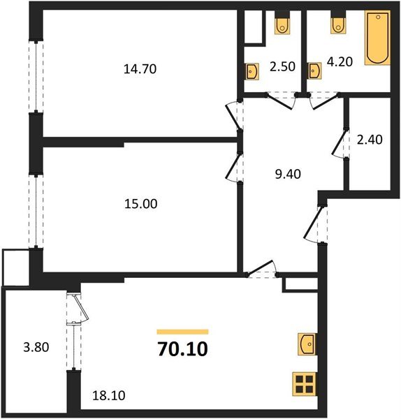 Фото №1: 2-комнатная квартира 70&nbsp;м², 7/18&nbsp;эт. - Краснодар, Прикубанский внутригородской округ, мкр. Парк Победы