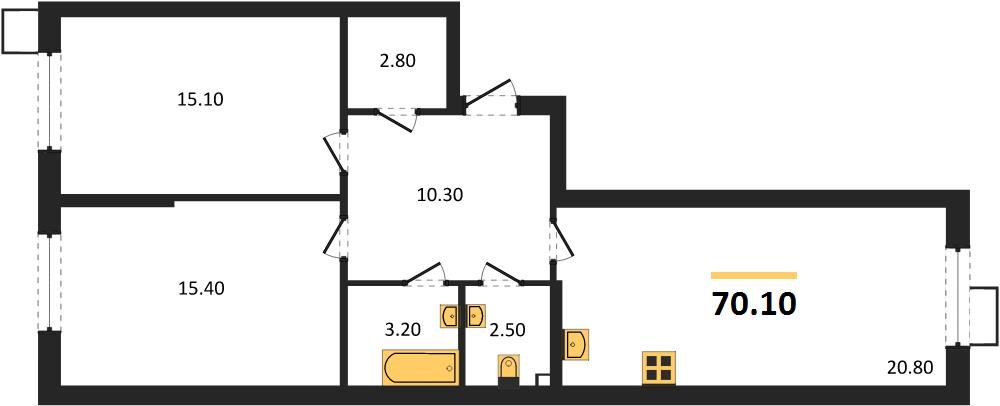 Фото №1: 2-комнатная квартира 70&nbsp;м², 2/18&nbsp;эт. - Краснодар, Прикубанский внутригородской округ, мкр. Парк Победы