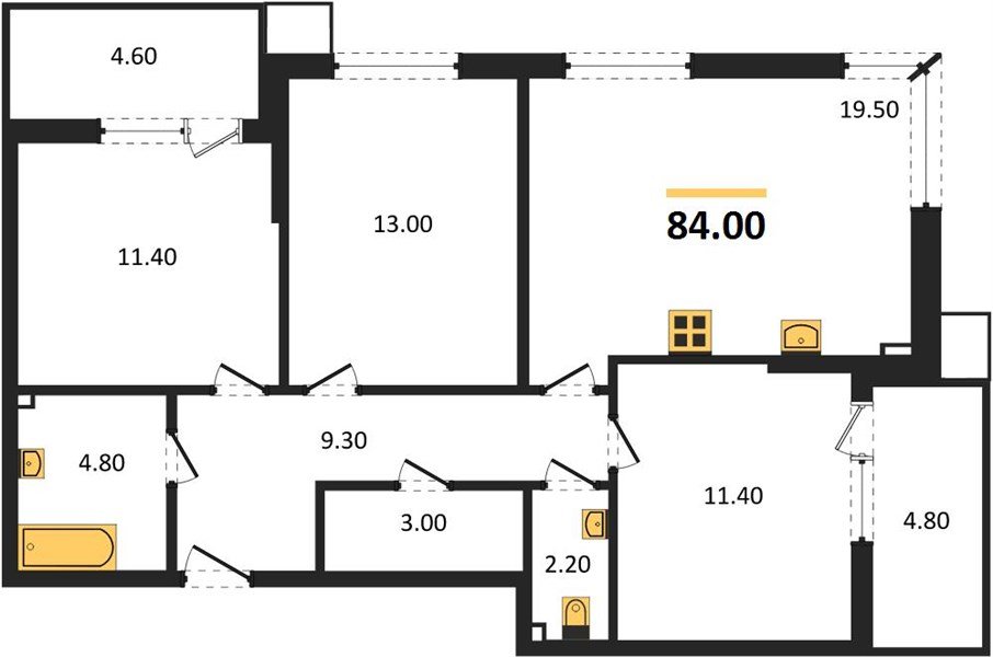 Фото №1: 3-комнатная квартира 84&nbsp;м², 2/18&nbsp;эт. - Краснодар, Прикубанский внутригородской округ, мкр. Парк Победы