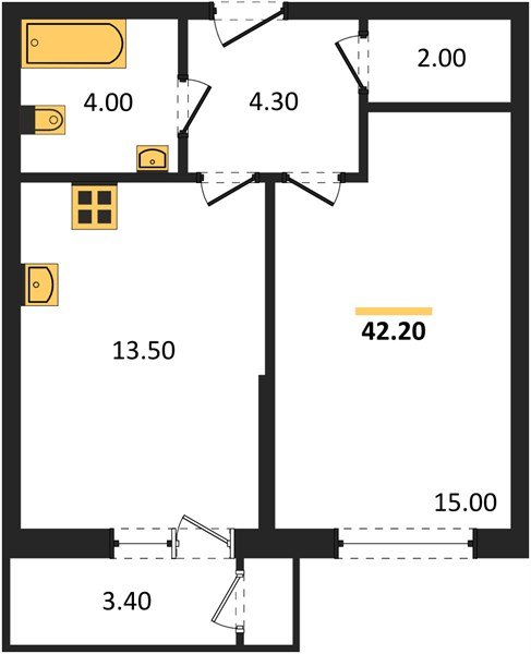 Фото №1: 1-комнатная квартира 42&nbsp;м², 2/24&nbsp;эт. - Краснодар, Карасунский внутригородской округ, Черёмушки, мкр. ЖК Рекорд, ул. Новороссийская, 102/8к5