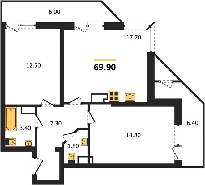 Фото №1: 2-комнатная квартира 69&nbsp;м², 22/24&nbsp;эт. - Краснодар, Карасунский внутригородской округ, Черёмушки, мкр. ЖК Рекорд, ул. Новороссийская, 102/8к5