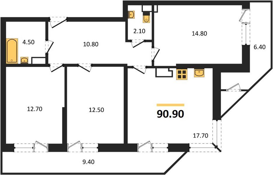 Фото №1: 3-комнатная квартира 90&nbsp;м², 22/24&nbsp;эт. - Краснодар, Карасунский внутригородской округ, Черёмушки, мкр. ЖК Рекорд, ул. Новороссийская, 102/8к5