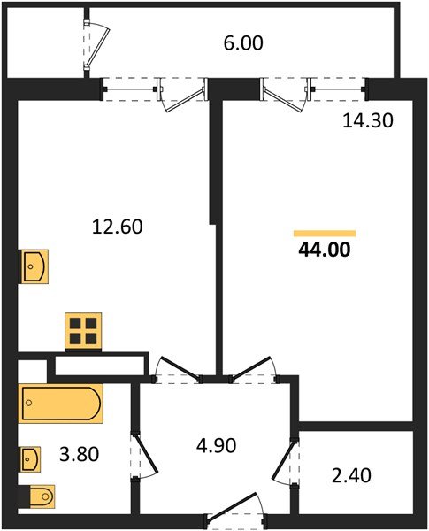 Фото №1: 1-комнатная квартира 44&nbsp;м², 24/24&nbsp;эт. - Краснодар, Карасунский внутригородской округ, Черёмушки, мкр. ЖК Рекорд, ул. Новороссийская, 102/8к5