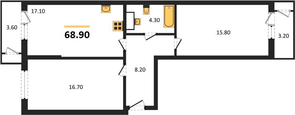 Фото №1: 2-комнатная квартира 68&nbsp;м², 10/24&nbsp;эт. - Краснодар, Карасунский внутригородской округ, Черёмушки, мкр. ЖК Рекорд, ул. Новороссийская, 102/8к5