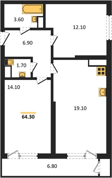 Фото №1: 2-комнатная квартира 64&nbsp;м², 14/24&nbsp;эт. - Краснодар, Карасунский внутригородской округ, Черёмушки, мкр. ЖК Рекорд, ул. Новороссийская, 102/8к5