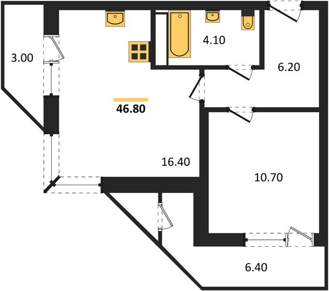 Фото №1: 1-комнатная квартира 46&nbsp;м², 21/24&nbsp;эт. - Краснодар, Карасунский внутригородской округ, Черёмушки, мкр. ЖК Рекорд, ул. Новороссийская, 102/8к5