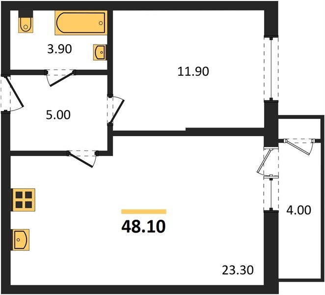 Фото №1: 1-комнатная квартира 48&nbsp;м², 2/24&nbsp;эт. - Краснодар, Карасунский внутригородской округ, Черёмушки, мкр. ЖК Рекорд, ул. Новороссийская, 102/8к5