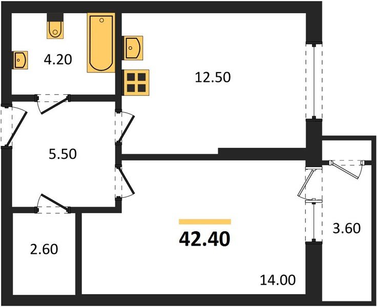 Фото №1: 1-комнатная квартира 42&nbsp;м², 2/24&nbsp;эт. - Краснодар, Карасунский внутригородской округ, Черёмушки, мкр. ЖК Рекорд, ул. Новороссийская, 102/8к5