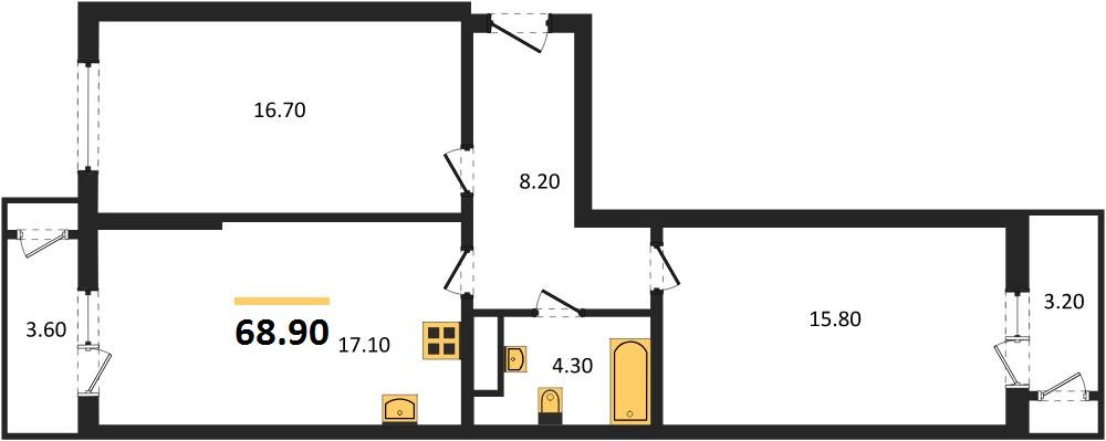Фото №1: 2-комнатная квартира 68&nbsp;м², 5/24&nbsp;эт. - Краснодар, Карасунский внутригородской округ, Черёмушки, мкр. ЖК Рекорд, ул. Новороссийская, 102/8к5