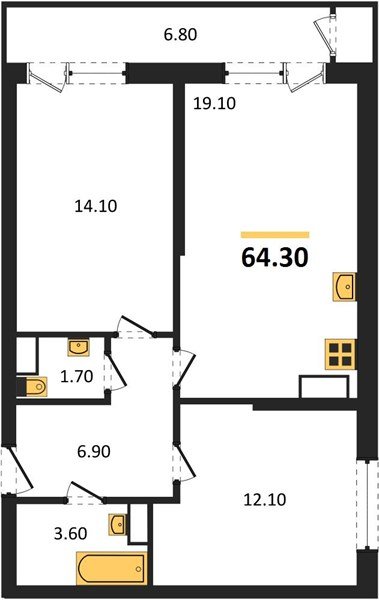 Фото №1: 2-комнатная квартира 64&nbsp;м², 21/24&nbsp;эт. - Краснодар, Карасунский внутригородской округ, Черёмушки, мкр. ЖК Рекорд, ул. Новороссийская, 102/8к5