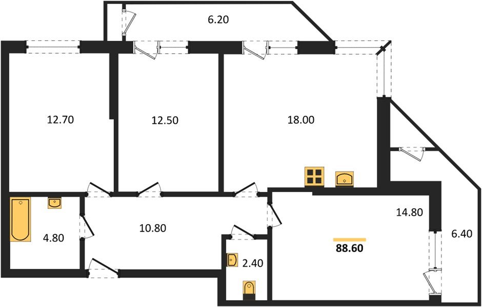 Фото №1: 3-комнатная квартира 88&nbsp;м², 2/24&nbsp;эт. - Краснодар, Карасунский внутригородской округ, Черёмушки, мкр. ЖК Рекорд, ул. Новороссийская, 102/8к5