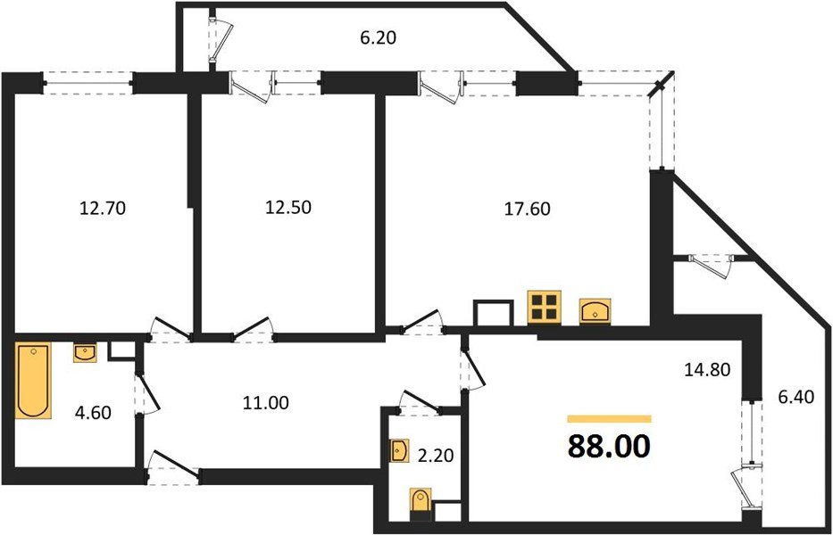 Фото №1: 3-комнатная квартира 88&nbsp;м², 10/24&nbsp;эт. - Краснодар, Карасунский внутригородской округ, Черёмушки, мкр. ЖК Рекорд, ул. Новороссийская, 102/8к5