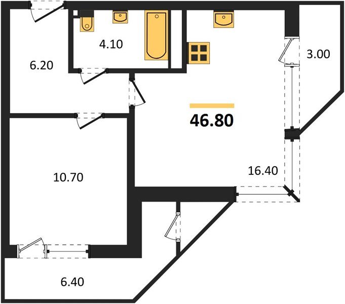 Фото №1: 1-комнатная квартира 46&nbsp;м², 12/24&nbsp;эт. - Краснодар, Карасунский внутригородской округ, Черёмушки, мкр. ЖК Рекорд, ул. Новороссийская, 102И