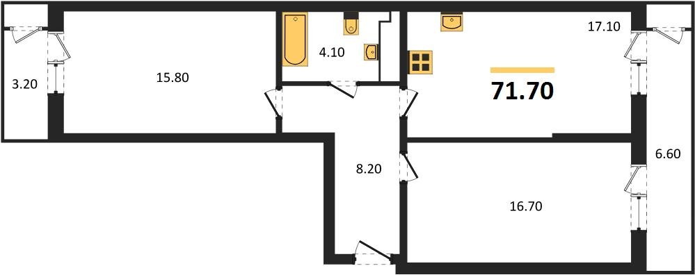 Фото №1: 2-комнатная квартира 71&nbsp;м², 23/24&nbsp;эт. - Краснодар, Карасунский внутригородской округ, Черёмушки, мкр. ЖК Рекорд, ул. Новороссийская, 102И