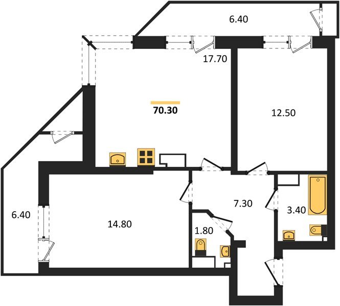 Фото №1: 2-комнатная квартира 70&nbsp;м², 19/24&nbsp;эт. - Краснодар, Карасунский внутригородской округ, Черёмушки, мкр. ЖК Рекорд, ул. Новороссийская, 102И