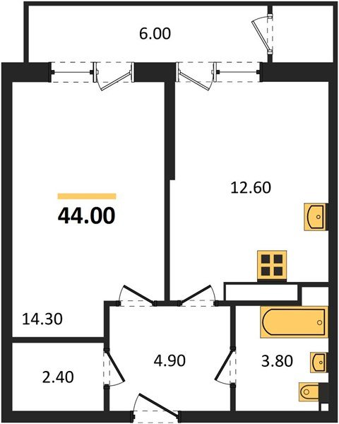 Фото №1: 1-комнатная квартира 44&nbsp;м², 24/24&nbsp;эт. - Краснодар, Карасунский внутригородской округ, Черёмушки, мкр. ЖК Рекорд, ул. Новороссийская, 102И