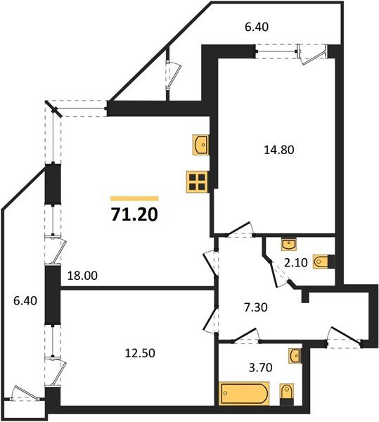 Фото №1: 2-комнатная квартира 71&nbsp;м², 2/24&nbsp;эт. - Краснодар, Карасунский внутригородской округ, Черёмушки, мкр. ЖК Рекорд, ул. Новороссийская, 102/8к6