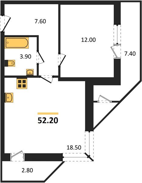 Фото №1: 1-комнатная квартира 52&nbsp;м², 2/24&nbsp;эт. - Краснодар, Карасунский внутригородской округ, Черёмушки, мкр. ЖК Рекорд, ул. Новороссийская, 102/8к6
