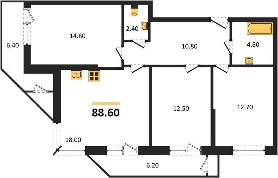 Фото №1: 3-комнатная квартира 88&nbsp;м², 2/24&nbsp;эт. - Краснодар, Карасунский внутригородской округ, Черёмушки, мкр. ЖК Рекорд, ул. Новороссийская, 102/8к6