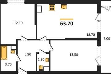 Фото №1: 2-комнатная квартира 63 м², 9/24 эт. - Краснодар, мкр. ЖК Рекорд, ул. Новороссийская, 102/8к6