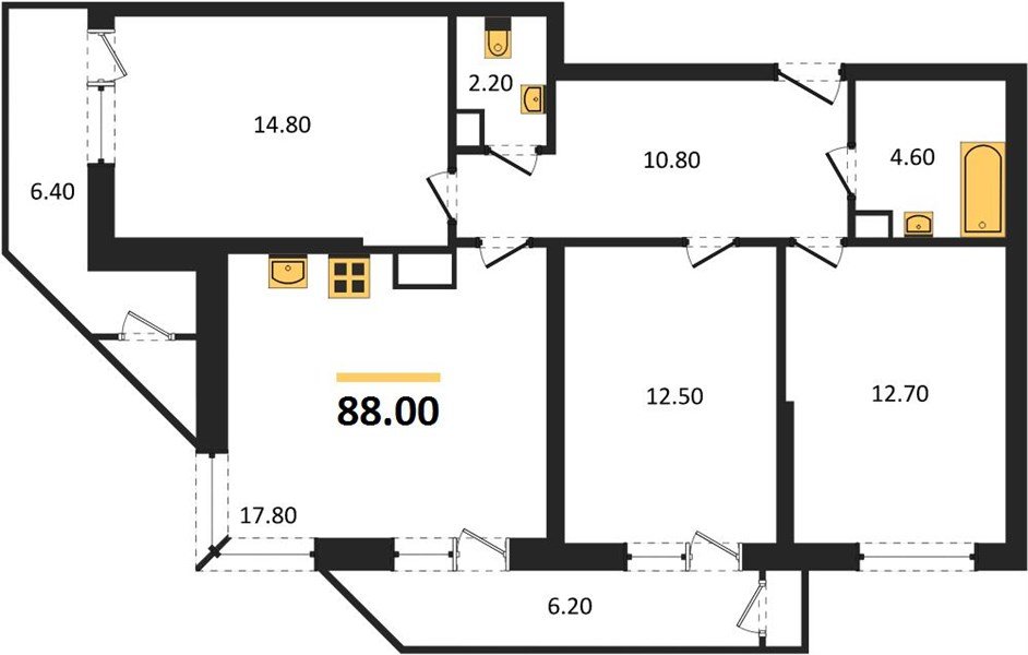 Фото №1: 3-комнатная квартира 88&nbsp;м², 6/24&nbsp;эт. - Краснодар, Карасунский внутригородской округ, Черёмушки, мкр. ЖК Рекорд, ул. Новороссийская, 102/8к6