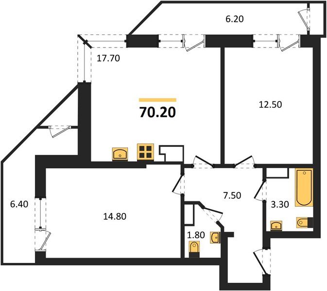 Фото №1: 2-комнатная квартира 70&nbsp;м², 20/24&nbsp;эт. - Краснодар, Карасунский внутригородской округ, Черёмушки, мкр. ЖК Рекорд, ул. Новороссийская, 102/8к6