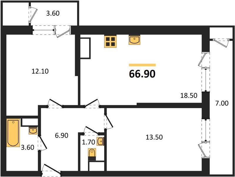 Фото №1: 2-комнатная квартира 66&nbsp;м², 22/24&nbsp;эт. - Краснодар, Карасунский внутригородской округ, Черёмушки, мкр. ЖК Рекорд, ул. Новороссийская, 102/8к6