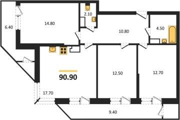 Фото №1: 3-комнатная квартира 90 м², 24/24 эт. - Краснодар, мкр. ЖК Рекорд, ул. Новороссийская, 102/8к6