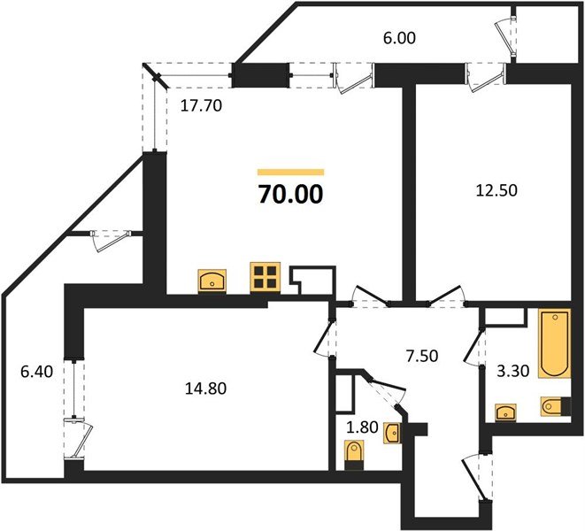 Фото №1: 2-комнатная квартира 70&nbsp;м², 23/24&nbsp;эт. - Краснодар, Карасунский внутригородской округ, Черёмушки, мкр. ЖК Рекорд, ул. Новороссийская, 102/8к6