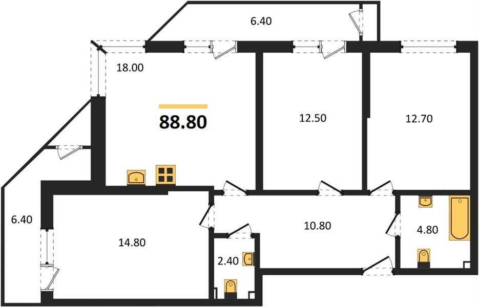 Фото №1: 3-комнатная квартира 88&nbsp;м², 2/24&nbsp;эт. - Краснодар, Карасунский внутригородской округ, Черёмушки, мкр. ЖК Рекорд, ул. Новороссийская, 102И