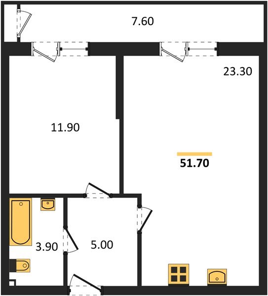 Фото №1: 1-комнатная квартира 51&nbsp;м², 2/24&nbsp;эт. - Краснодар, Карасунский внутригородской округ, Черёмушки, мкр. ЖК Рекорд, ул. Новороссийская, 102И