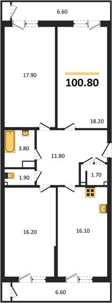 Фото №1: 3-комнатная квартира 100&nbsp;м², 14/24&nbsp;эт. - Краснодар, Карасунский внутригородской округ, Черёмушки, мкр. ЖК Рекорд, ул. Новороссийская, 102И