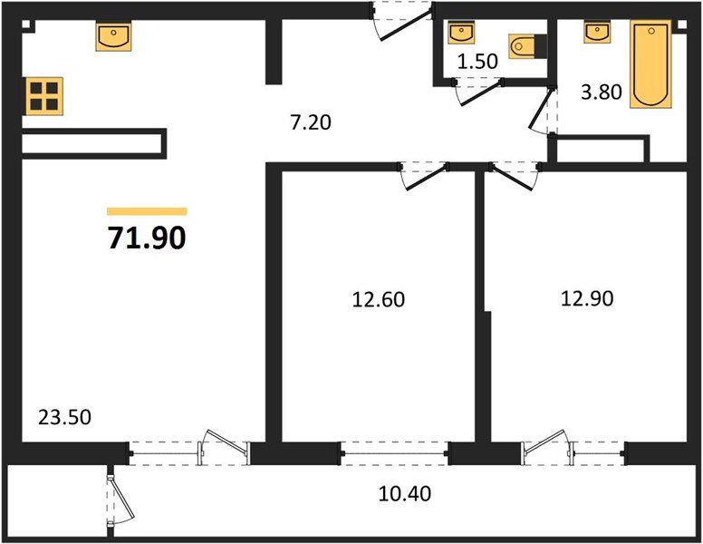 Фото №1: 2-комнатная квартира 71&nbsp;м², 24/24&nbsp;эт. - Краснодар, Карасунский внутригородской округ, Черёмушки, мкр. ЖК Рекорд, ул. Новороссийская, 102И