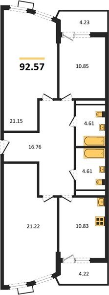 Фото №1: 3-комнатная квартира 92&nbsp;м², 3/21&nbsp;эт. - Краснодар, Карасунский внутригородской округ, Хлопчато-бумажный Комбинат, мкр. жилой комплекс Режиссёр, ул. Уральская, 100/8