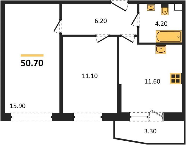 Фото №1: 2-комнатная квартира 50&nbsp;м², 1/9&nbsp;эт. - Краснодар, Прикубанский внутригородской округ, мкр. жилой комплекс Спортивная Деревня