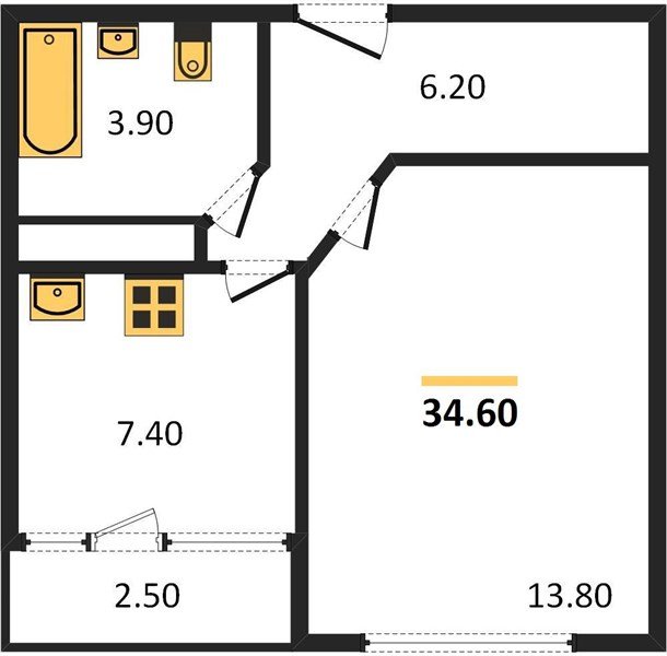 Фото №1: 1-комнатная квартира 34&nbsp;м², 9/9&nbsp;эт. - Яблоновский, ул. Тургеневское Шоссе, 1Гк5