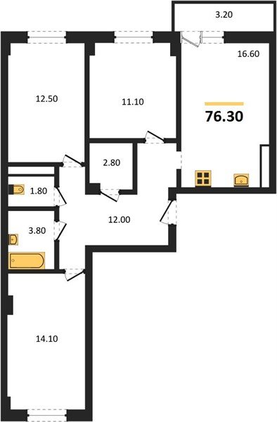 Фото №1: 3-комнатная квартира 78&nbsp;м², 2/15&nbsp;эт. - Краснодар, Прикубанский внутригородской округ, мкр. Фестивальный