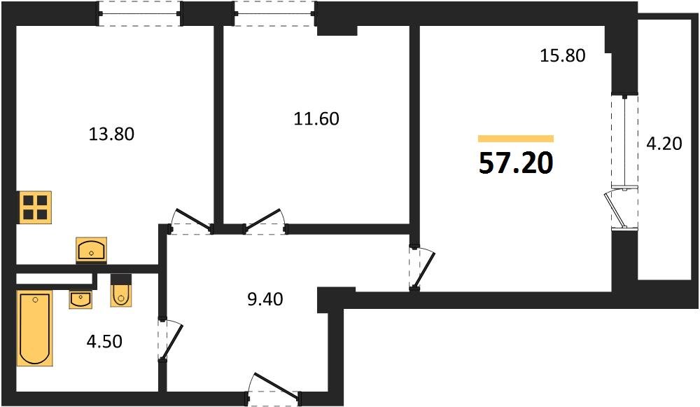 Фото №1: 2-комнатная квартира 58&nbsp;м², 7/15&nbsp;эт. - Краснодар, Прикубанский внутригородской округ, мкр. Фестивальный