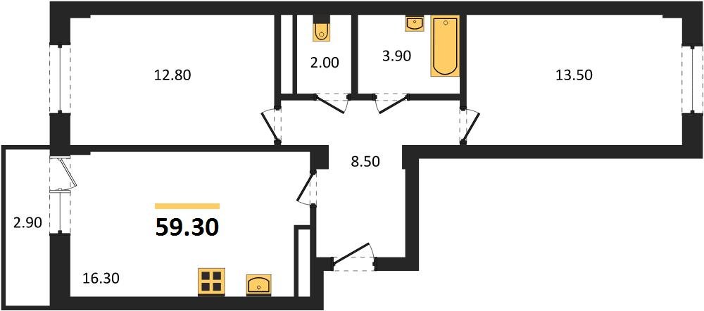 Фото №1: 2-комнатная квартира 60&nbsp;м², 1/15&nbsp;эт. - Краснодар, Прикубанский внутригородской округ, мкр. Фестивальный