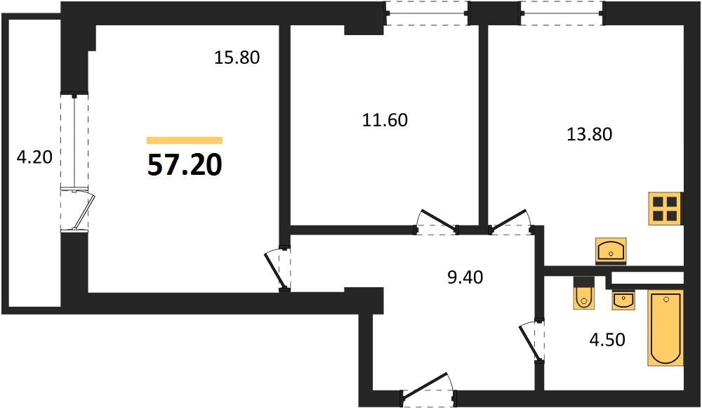 Фото №1: 2-комнатная квартира 58&nbsp;м², 2/15&nbsp;эт. - Краснодар, Прикубанский внутригородской округ, мкр. Фестивальный